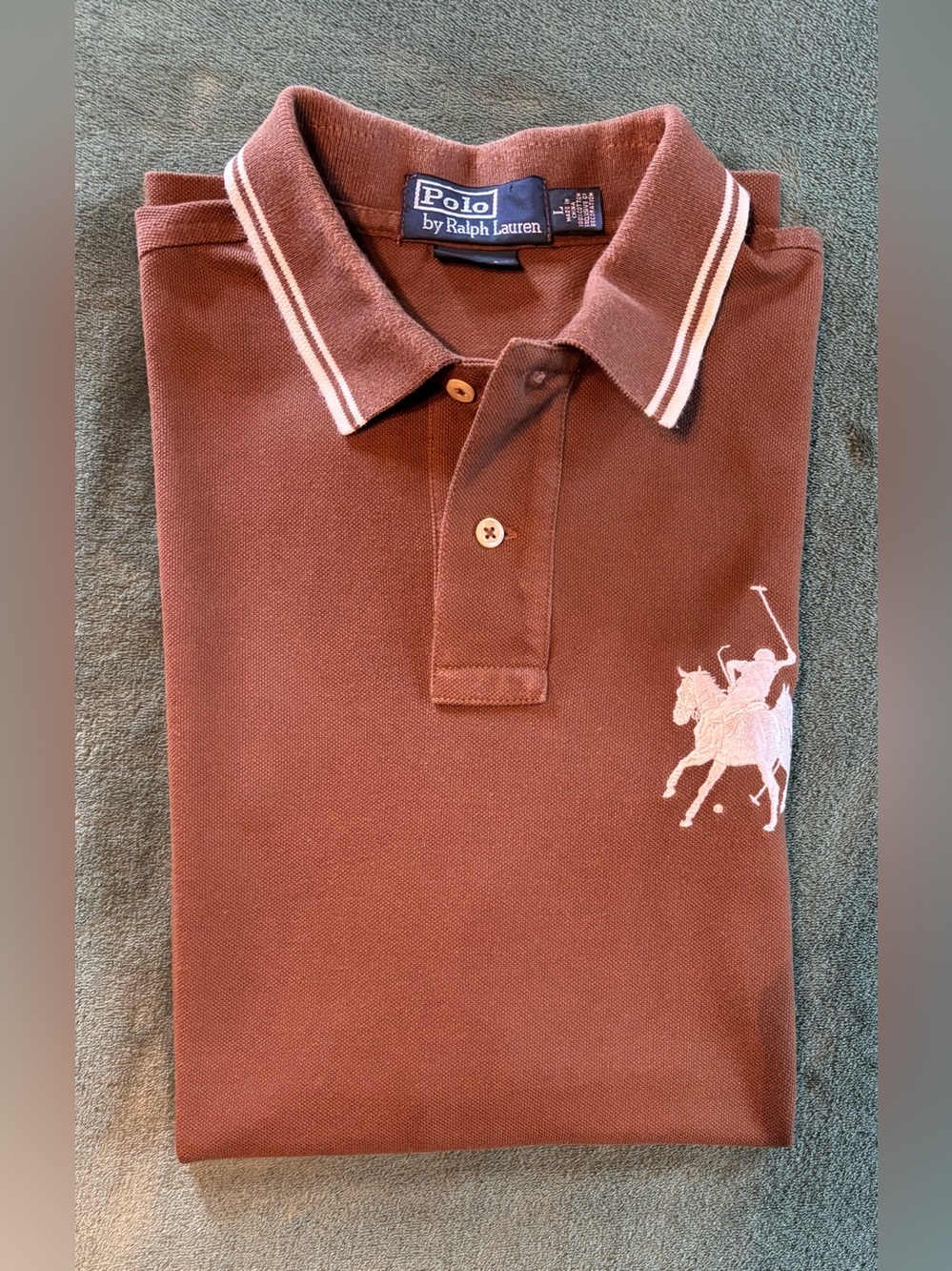 Polo by Ralph Lauren Brown Polo with White Double Big Pony Logo, Size: L (6580)